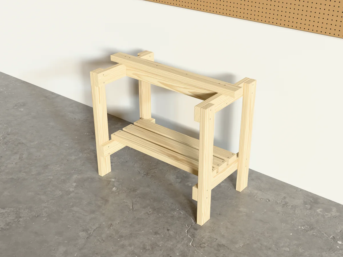 3D rendering of the 2x4 Sawhorse with Shelf