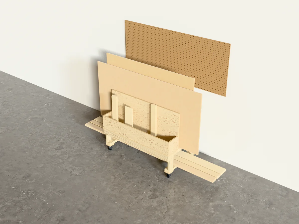 3D rendering of the Rolling Lumber and Plywood Cart